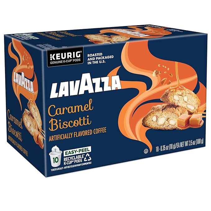 Lavazza Caramel Biscotti Coffee Single Serve Keurig K-Cup Pods Flavored Coffee 60-Count Box (6 Packs of 10)