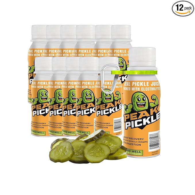 Peak Pickle 3oz Pickle Juice Shots – Electrolyte Beverage Made from Natural Pickle Brine – Travel Size Sports Hydration Drink (12 Pack with Holder)