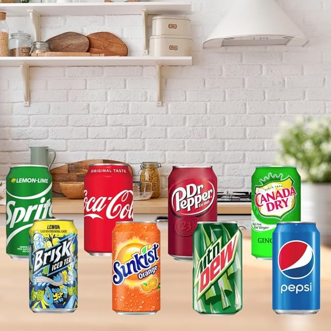 Soft Drink Assortment Variety: Cola Pepsi Sprite Mountain Dew Dr. Pepper Brisk Iced Tea Canada Dry Ginger Ale Sunkist - 12 Fl Oz cans (18 Pack) Soda Pop Restock Kit