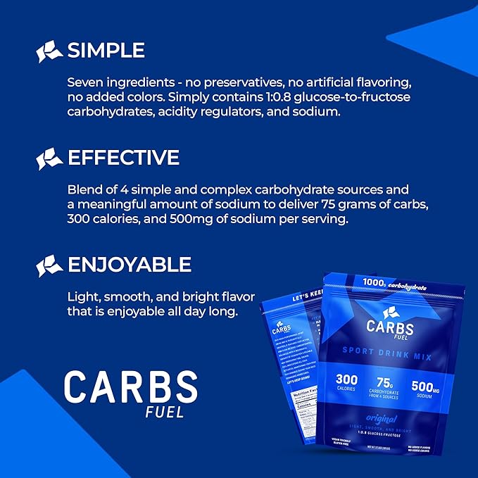 Carbs Fuel Original 1000g Sport Drink Powder - 75g Carbs 300 Calories 500mg Sodium Per Serving | No Preservatives High Carb Hydration Powder Mix | Light &amp Refreshing Flavor