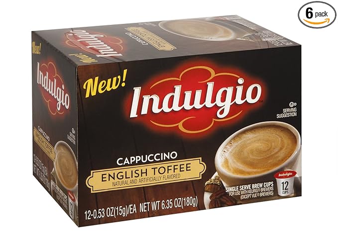Indulgio English Toffee Cappuccino Single Serve for Keurig K-Cup Brewers 12 Count (Pack of 6)