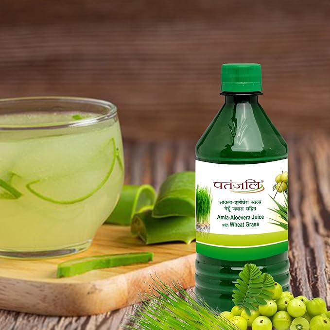 Patanjali Amla-Aloevera Juice with Wheatgrass Juice 500ml / 16.90 fl oz - (Pack of 2)
