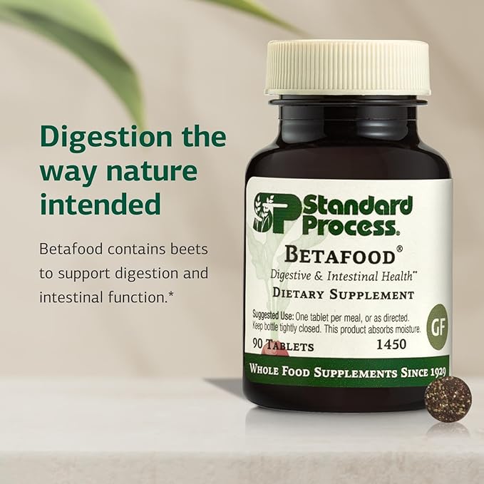 Standard Process Betafood - Supports Digestion &amp Intestinal Function with Beets - Aids a Healthy Heart &amp Liver Health - Gluten-Free Non-Dairy &amp Non-Soy - 90 Tablets (90 Servings)