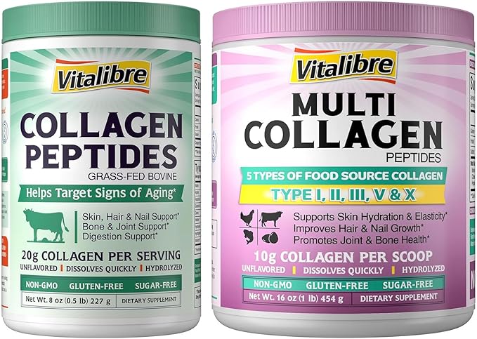 Multi Collagen Peptides Powder 16oz &amp Bovine Collagen Peptides Powder 8oz