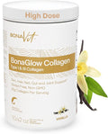 Collagen Peptides - Type I &amp III - Premium Hydrolyzed Collagen Powder - with Digestive Enzymes &amp Probiotics - High Dosis of Collagen &amp Protein - 14 Servings - BonaGlow Vanilla