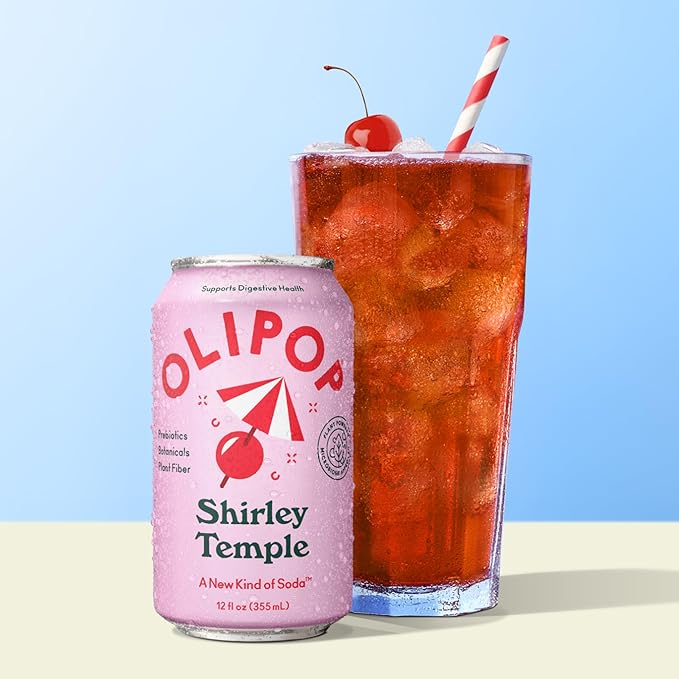 OLIPOP Prebiotic Soda Pop Shirley Temple Pantry Pack Packed with Prebiotics Fiber and Botanicals Gluten Free GMO Free 12oz (12-Cans)
