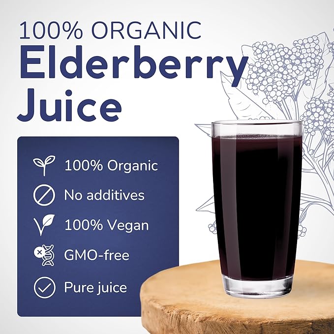 Organic Elderberry Juice Box 101.4 Fl Oz | Pure Fruit Juice Not From Concentrate | Organic Vegan Non-GMO | No Added Sugar Easy-Pour Tap Packaging