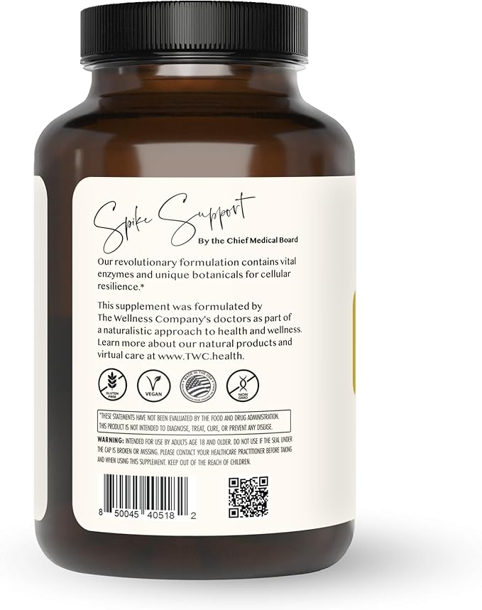 The Wellness Company Spike Support - Detox Immune Health Blood Flow Anti-Clotting - Nattokinase Dandelion Root &amp Black Sativa | 120ct (2 Month Supply)