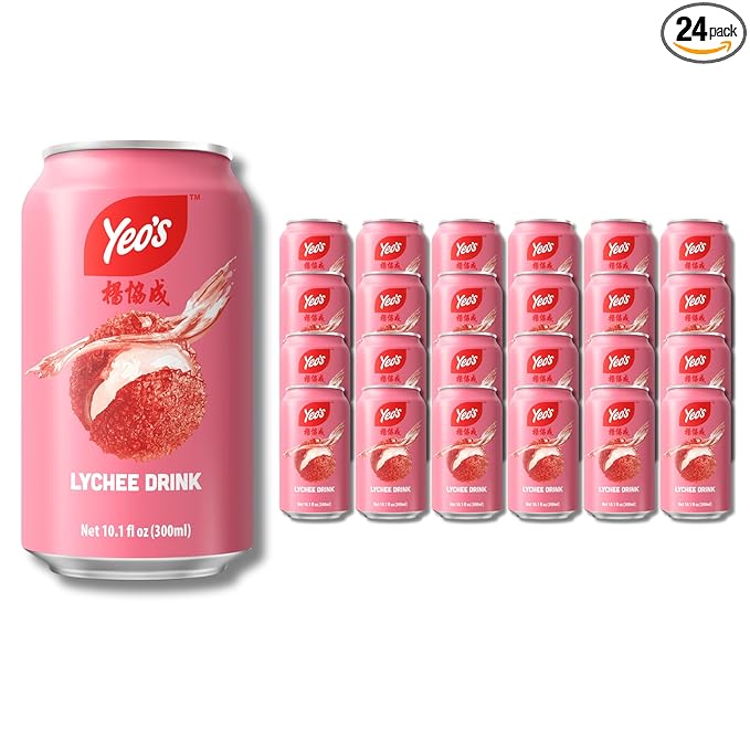Yeo’s Lychee Drink 10.1 fl oz – Sweet Tropical Lychee Fruit Beverage Ready to Drink Serve Chilled or Over Ice (Pack of 24 Cans)