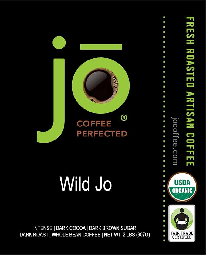WILD JO: 2 lb Organic Dark French Roast Coffee Whole Bean Bold Strong Rich Wicked Good Great For Espresso USDA Certified Fair Trade Certified Kosher Arabica Non-GMO Gluten Free by Jo Coffee®