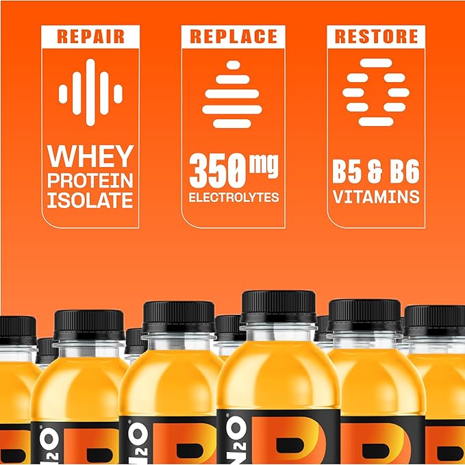 Protein2o Hydration Drink - 2-in-1 Liquid Clear Whey Protein Isolate and Electrolyte Drink - 20g Protein Vitamins B5 B6 - Post-Workout Recovery - 16.9 Fl Oz - 12 Count Orange Mango