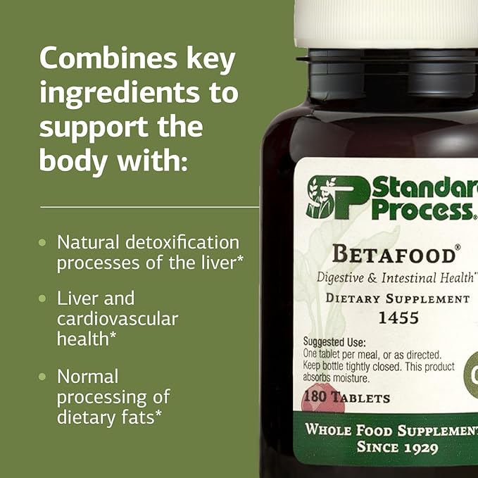 Standard Process Betafood Digestive &amp Intestinal Health Dietary Supplement - Vegan Gluten-Free Non-Dairy &amp Non-Soy - Dietary &amp Liver Care - 180 Tablets