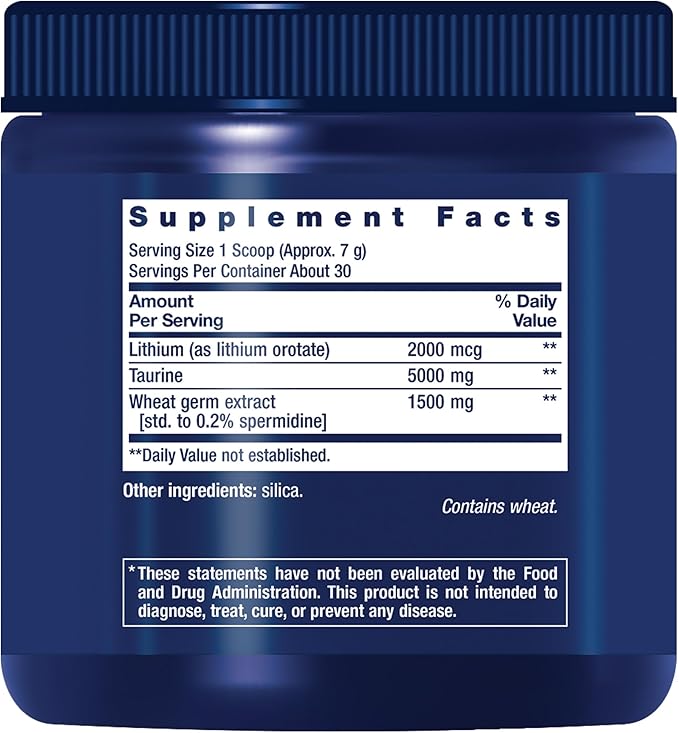 Life Extension Healthy Aging Powder Healthy Aging Supplement Heart Health Brain Health Exercise Performance Taurine Lithium spermidine Powder Blend Non-GMO Vegetarian 30 Servings