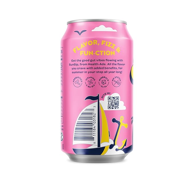 SunSip Prebiotic Soda by Health-Ade Better-for-You Soda Swap Beverage with Vitamins and Minerals Naturally Sweetened with 5g of Sugar Raspberry Lemonade 11.5 oz (12 Pack)
