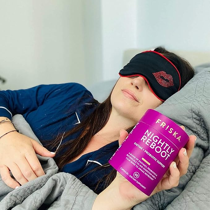 Friska Nightly Reboot - Nighttime Digestive Enzymes Probiotic for Gut Balance &amp Bloating Support with Melatonin &amp Chamomile to Promote Relaxation &amp Sleep 90 Capsules