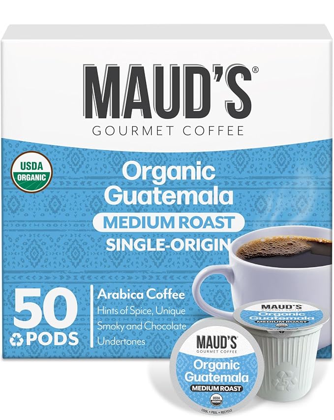Maud's Organic Guatemalan Coffee Pods 50 ct Single Origin Guatemalan Medium Roast Coffee in Single Serve Pods – 100% Arabica Beans Compatible with Keurig K Cups Maker