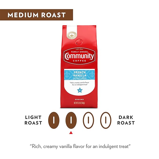 Community Coffee French Vanilla Flavored 36 Ounce Medium Roast Ground Coffee 12 Ounce Bag (Pack of 3)
