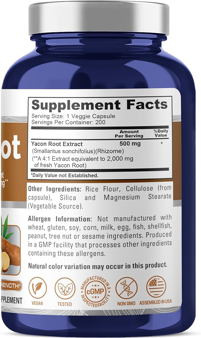 NusaPure Yacon Root Extract 2000mg 200 Vegetarian Capsules (Extract 4:1 Non-GMO Vegan) (Pack of 2)