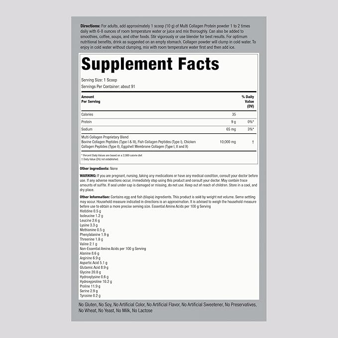 Piping Rock Multi Collagen Protein Powder | 32oz | Supplement for Women and Men | Types I II III V X | Unflavored | Non-GMO Gluten Free
