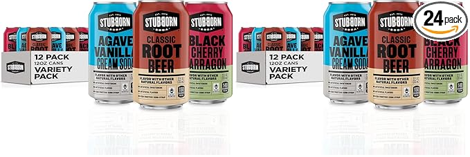 STUBBORN SODA 3 Flavor Variety Pack 12oz Cans (Two packs of 12)