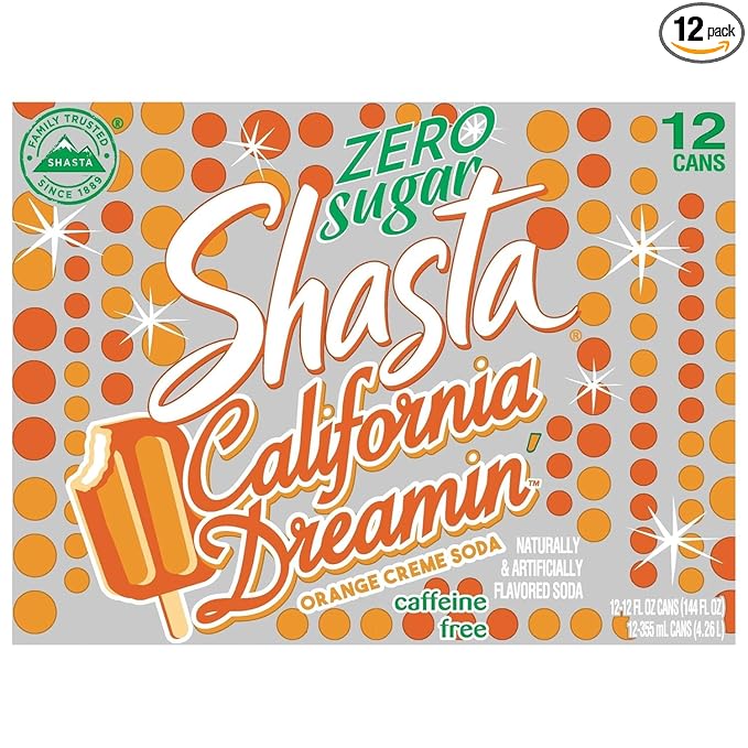 Shasta Zero Sugar California Dreamin' Orange Creme Soda 12 Cans (12 fl oz each) Caffeine Free