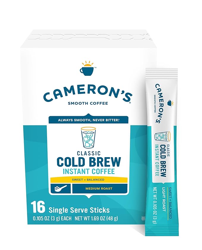 Cameron's Coffee Classic Cold Brew Instant Single Serve Sticks Medium Roast  100% Arabica  128 Count