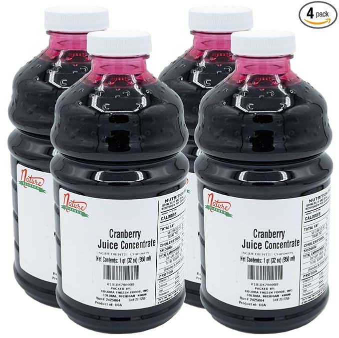 Nature Blessed 100% Pure Cranberry Fruit Juice Concentrate - 4 Quarts (4/32 fl oz bottles) Great for Home Vintners Brewers Cider Spirits or Smoothies
