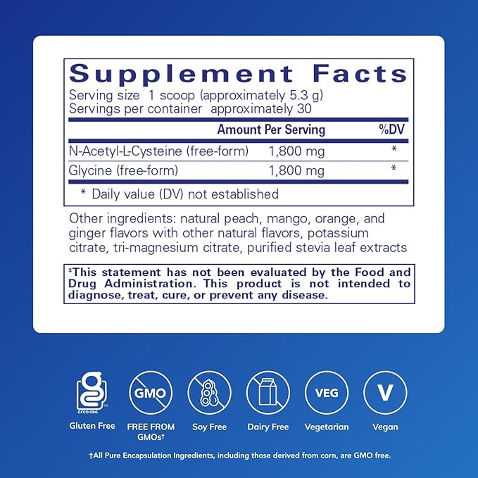 Pure Encapsulations NAC + Glycine Powder - Immune Support Detox Cleanse &amp Glutathione Production* - Conditionally Essential Amino Acids - Gluten Free &amp Non-GMO - 5.6 oz