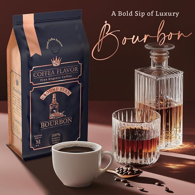 Bourbon Flavored Ground Coffee – Organic Medium Roast 100% Arabica – Single Origin Dominican Coffee – Smooth Bourbon Flavor Rich Aroma – Naturally Flavored – Coffea Flavor