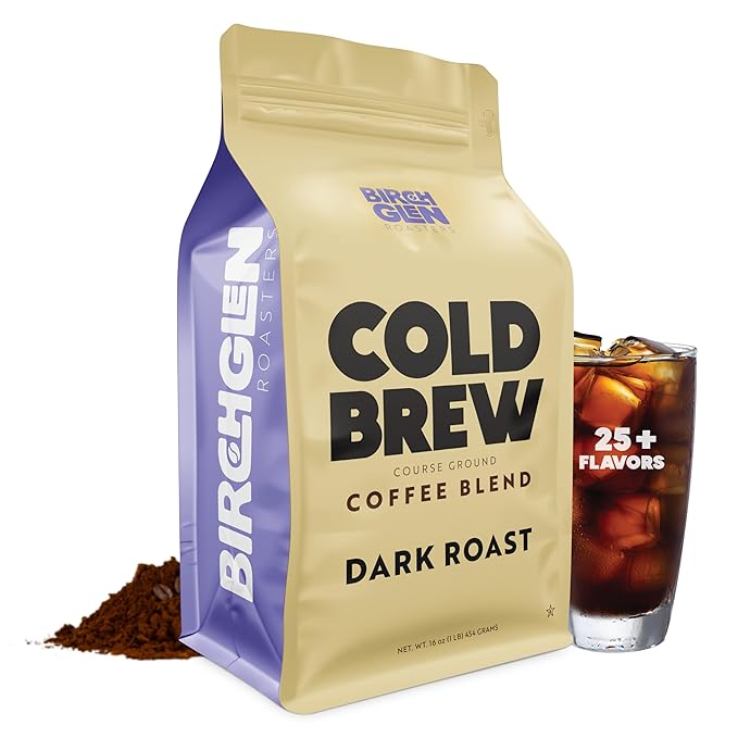 1 lb Dark Roast Cold Brew Coffee Blend Coarse Ground Colombian - Birch Glen Roasters - 16 oz Resealable Bag