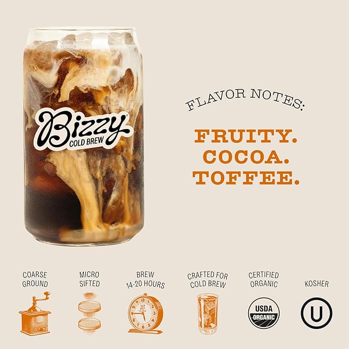 Bizzy Organic Cold Brew Coffee | Bundle | Coarse Ground Coffee | Light &amp Bright 1 LB + Breakfast Blend 1 LB | 2 Pack