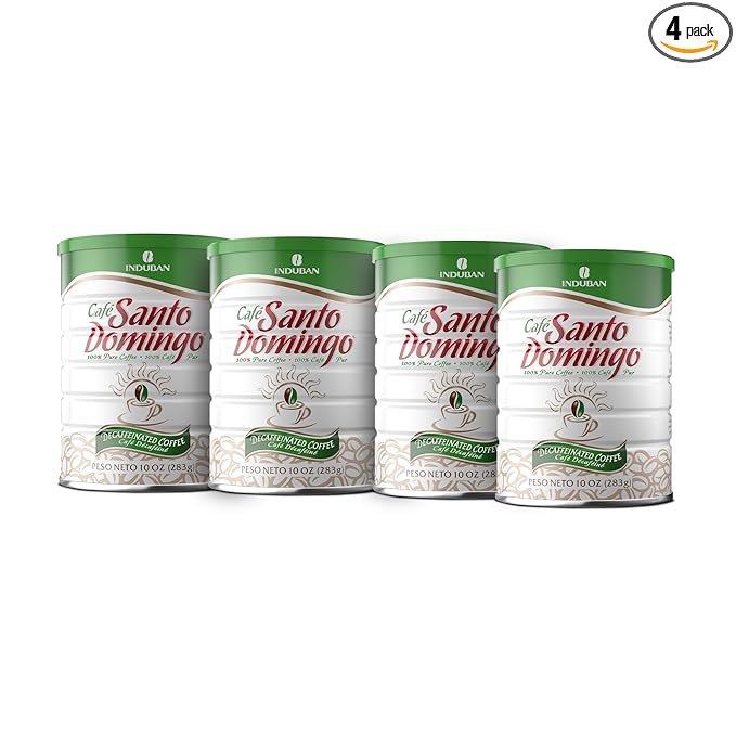 Café Santo Domingo Decaf 10 oz Can Ground Coffee Medium Roast - Product from the Dominican Republic (Pack of 4)