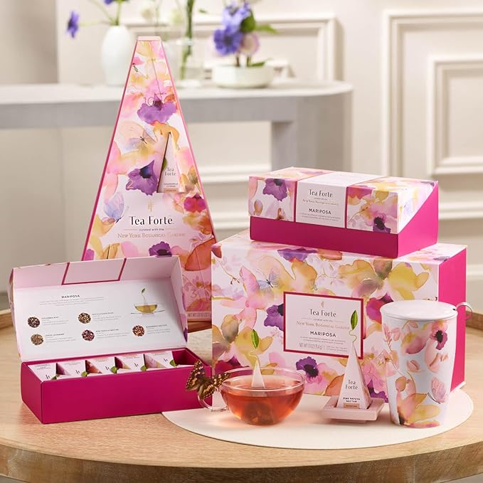Tea Forte Premium Petite Presentation Box Gift Set Sampler 10 Count 2 of Each Blend Individually Wrapped Handcrafted Pyramid Infuser Bags Mariposa Tea