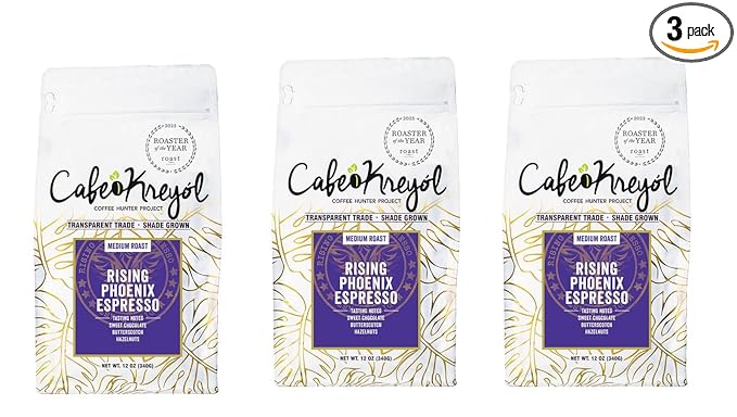 Cafe Kreyol Coffee Rising Phoenix Espresso | Roasted Whole Beans (3 Pack 12 oz)
