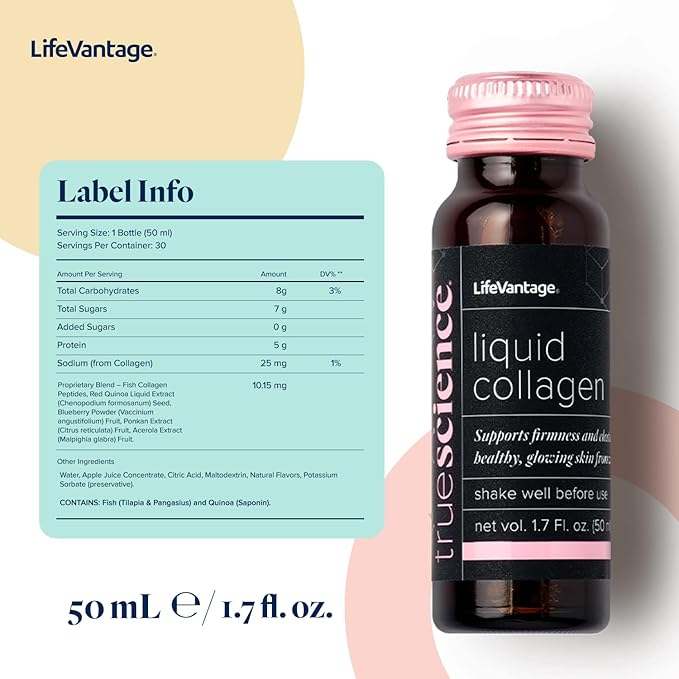 TrueScience Liquid Collagen Drink for Glowing &amp Firmer Looking Skin Collagen Peptides Supplement for Women &amp Men Anti-Aging Skin Hydration &amp Radiance Support 10 Bottles x 1.7 fl oz