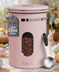Veken Coffee Canister with Window Easter Gifts Airtight Stainless Steel Container with Lids Home Kitchen Food Storage Jars for Grounds Beans Tea Flour Cereal Sugar Basket Scoop 22OZ Pink