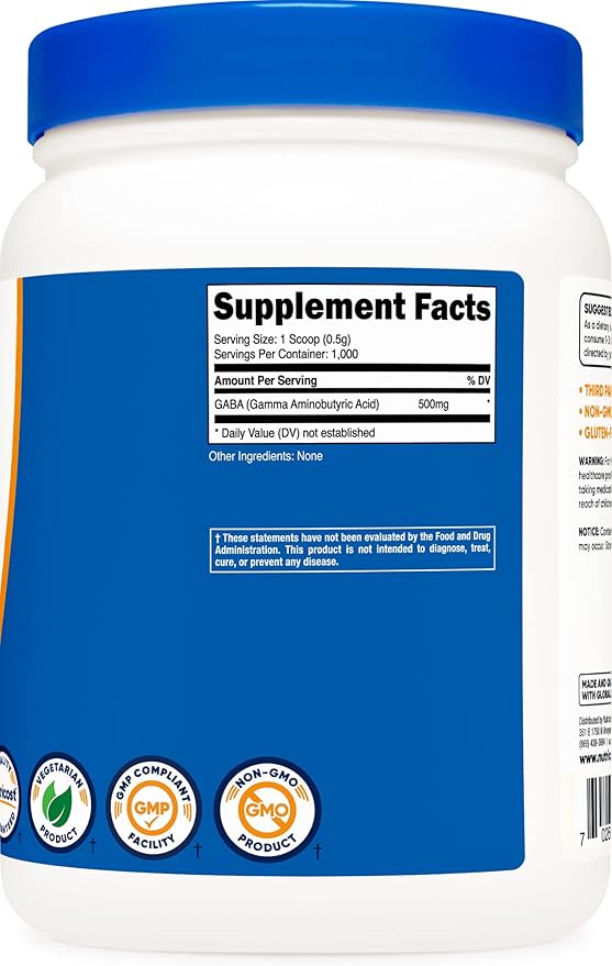 Nutricost Pure GABA (Gamma Aminobutyric Acid) Powder (500 Grams/1.1 pounds) (2 Pack)