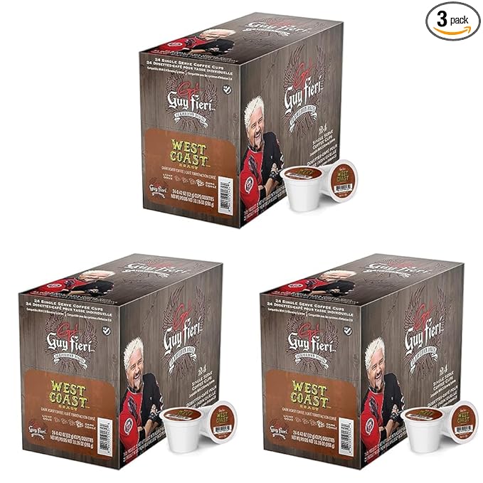 Guy Fieri Flavortown Roasts Coffee Pods West Coast Roast Bold Dark Roast Coffee Single Serve Coffee Cups for Keurig K Cup Brewers 24 Count (Pack of 3)