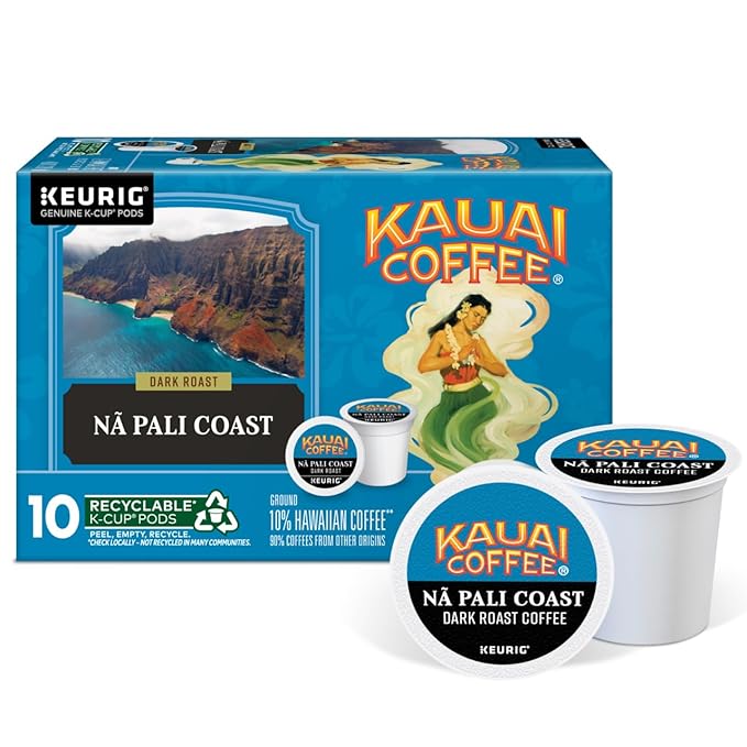 Kauai Coffee K-Cup Pods Garden Isle Medium Roast &amp Na Pali Dark Roast 10CT (2ea) (Variety Pack)
