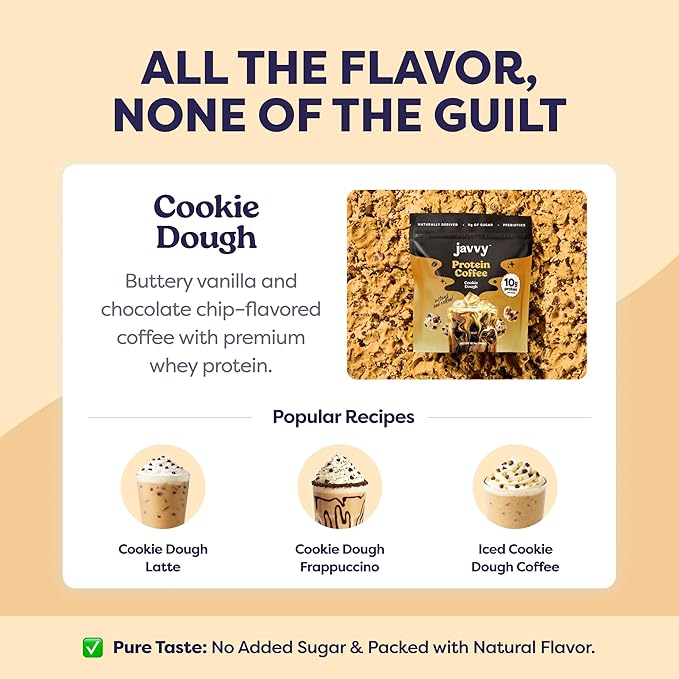 Cookie Dough Protein Iced Coffee - Premium Whey Protein &amp Instant Iced Coffees - 100% Natural Cold Brew - Zero Artificial Flavors &amp Sweeteners 80 mg Caffeine Per Serving 20 Servings