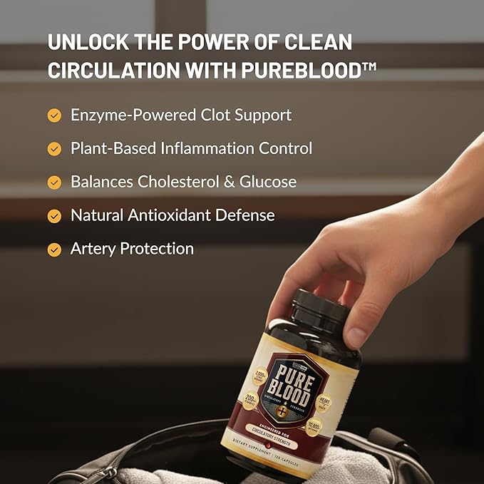 Pure Blood - Advanced Circulatory Support Clinically Dosed Ingredients Cholesterol &amp Lipid Balance Clean + Transparent Formula 120 Capsules