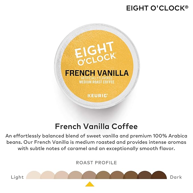 Eight O'Clock Coffee French Vanilla Single-Serve Keurig K-Cup Pods Flavored Light Roast Coffee 48 Count