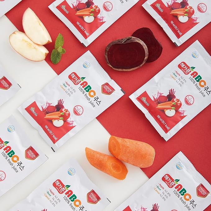 [HAEGAJUN] ABC Juice Vegetable Blend with Beet and Carrot Mixed Fruit Juice 3.4 oz 30 Packs Nothing Artifical Added Apple Beet Carrot Only for Kids School Lunch Snacks Family to take on the go