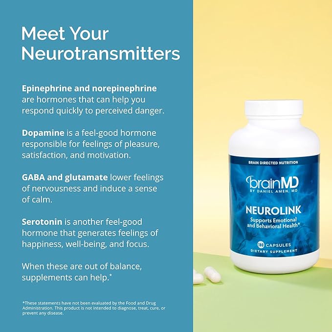 BRAINMD Dr Amen NeuroLink - 180 Capsules - Promotes Optimal Brain Function Focus &amp Concentration - Gluten Free - 45 Servings