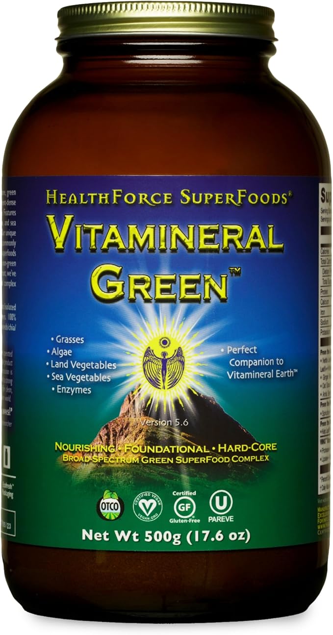 HEALTHFORCE SUPERFOODS Vitamineral Green - Mineral Supplement for Immune &amp Thyroid Support - Green Powder Supplement with Ingredients from The Land - Gluten-Free &amp Vegan - 500 Grams