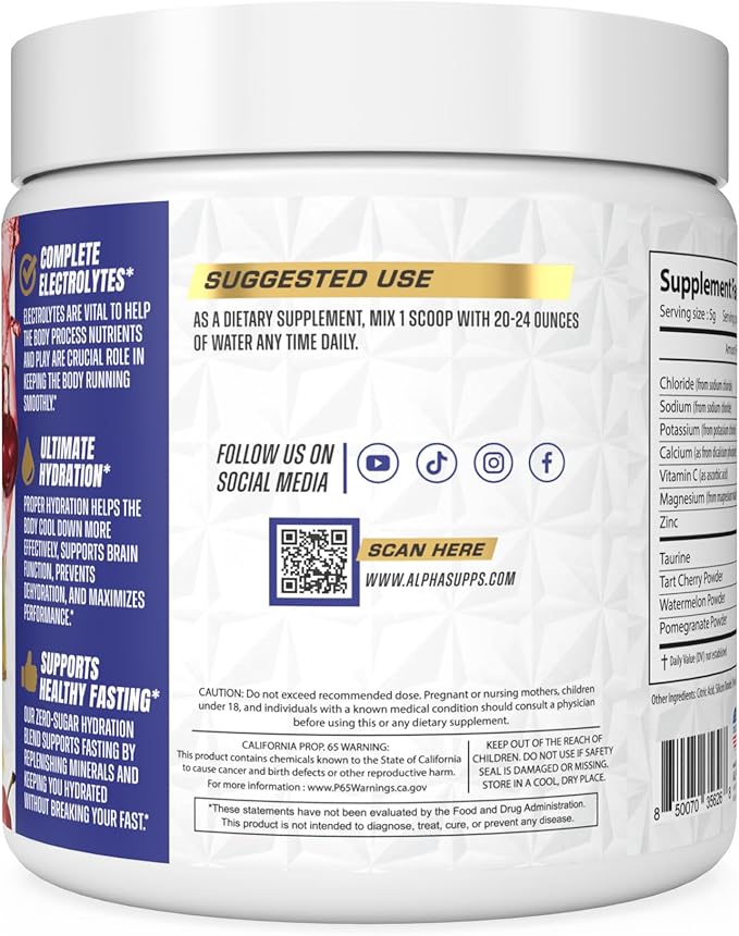 Alpha Lytes - Electrolyte Powder Daily Hydration Drink Mix - Sugar-Free Zero Calorie Instant Formula with Trace Minerals and Antioxidants (60 Servings Salted Tropical Cherry)