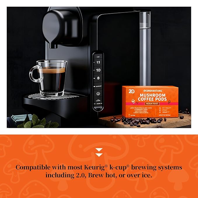 Mushroom Coffee K Cup 18 Count Ground Arabica Coffee Powder 14 Mushrooms Supplement Ashwagandha Elderberry Aloe Vera | Immune Support Gut Health &amp Focus | Single Serve Pods Medium Roast