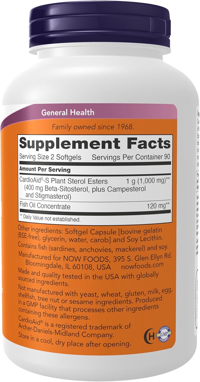 NOW Foods Supplements Beta-Sitosterol Plant Sterols with CardioAid®-S Plant Sterol Esters and Added Fish Oil 180 Softgels