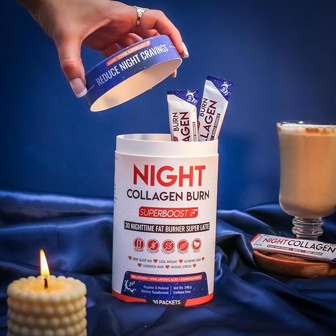Night Collagen Burn - Weight Loss &amp Belly Fat Burner &amp Sleep Aid for Women &amp Men | Sleep Support for Bloating &amp Metabolism Appetite Suppressant | Supports Skin Hair Nails &amp Join