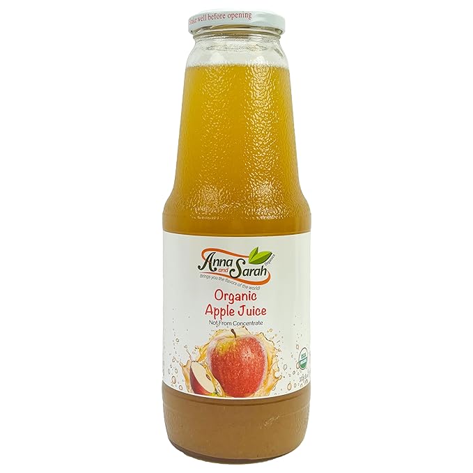 Anna and Sarah 33.8 Oz Organic Apple Juice - Glass Bottle (6 Pack) No Sugar No Artificial Colors No Preservatives No Flavors AddedNOT from Concentrate NON-GMO Gluten Free Kosher
